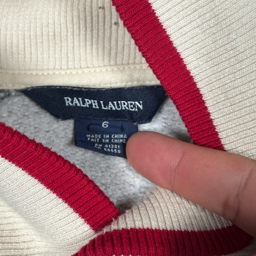 Ralph Lauren dress Girls 6 Gray Shawl Collar Fleece Ruffle Hem Ski Patch Preppy - Picture 9 of 13